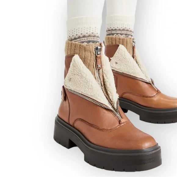 Sam Edelman Women's Linds Lug Boots S8 Brown Shearling - Picture 1 of 9